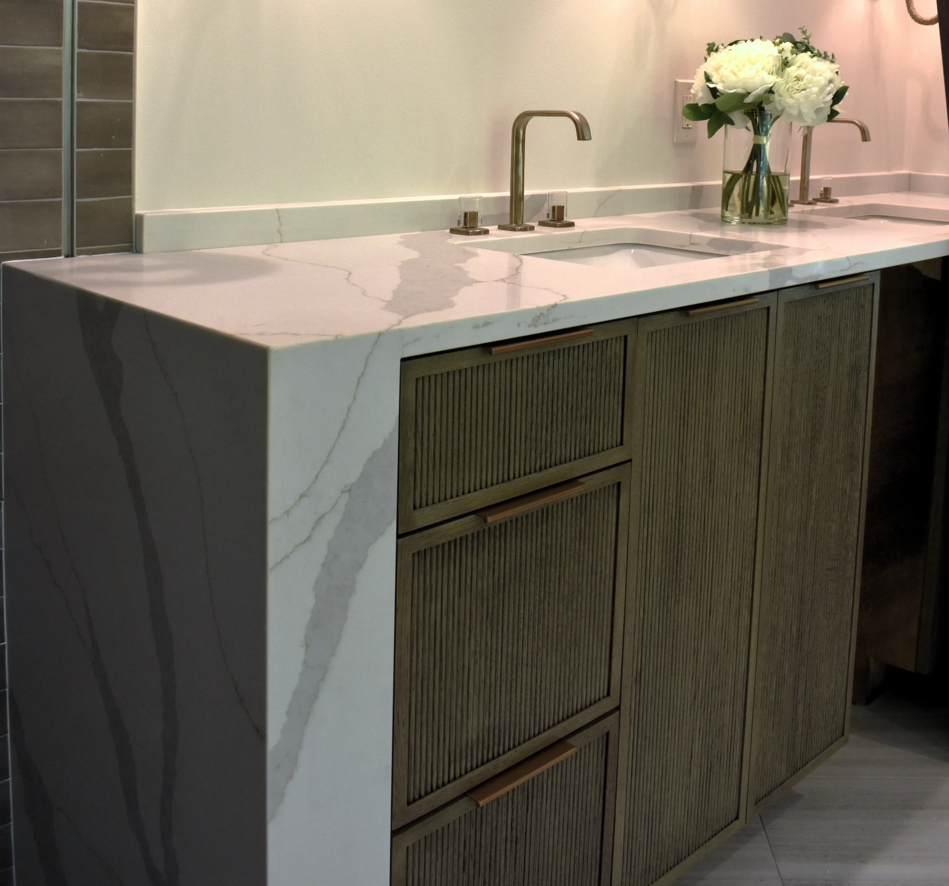 BriansFlooring-Design-Quartz-Carrara-Idillio-bathroom-vanity-with-waterfall Bathroom Vanity | Brian's Flooring & Design
