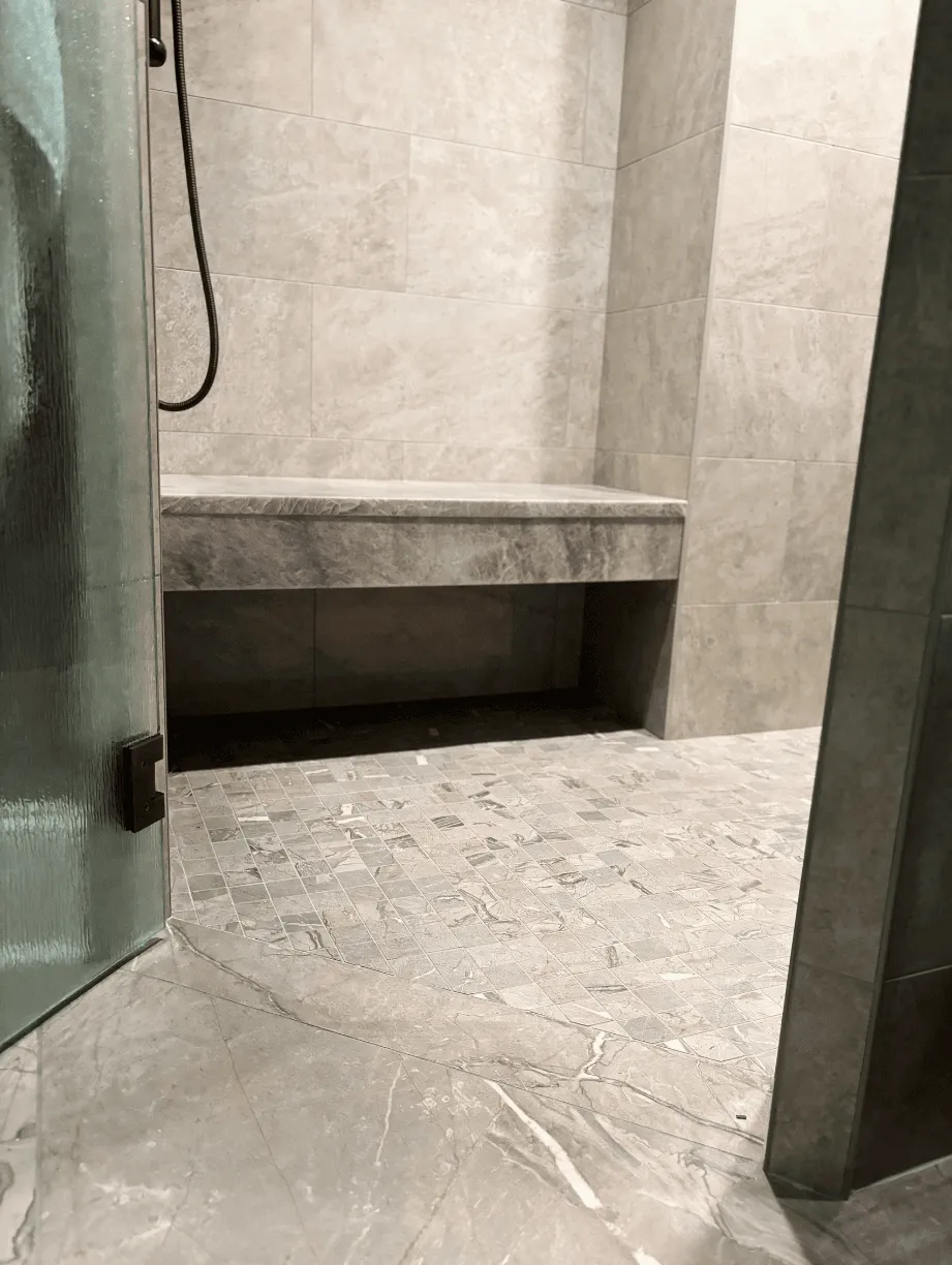 Steam-Shower-Quartzite-bench-and-zer-entry Flooring | Brian's Flooring & Design