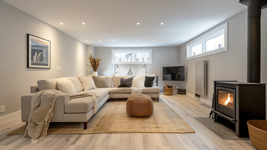 hardwood flooring in a basement